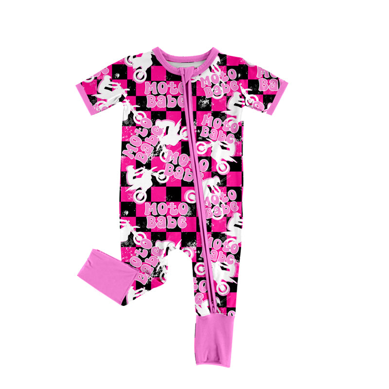 Baby Infant Girls Moto Babe Zip Summer Rompers preorder(moq 5)