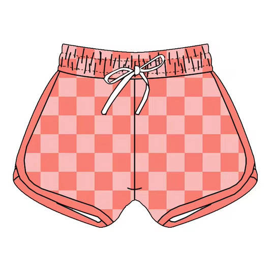 Baby Girls Pink Checkered Sports Shorts Bottoms Preorder(moq 5)