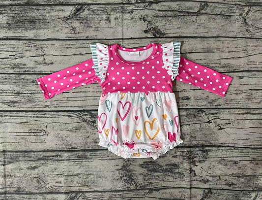 Baby Infant Girls Pink Dots Hearts Valentines Rompers