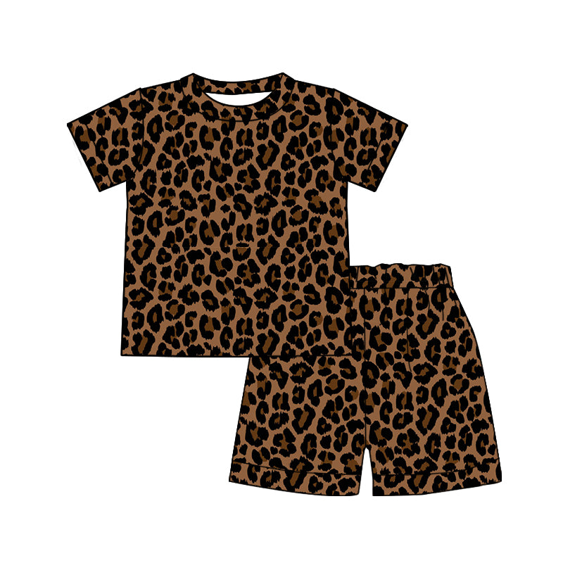 moq 5 preorder Baby Girls Leopard Short Sleeve Top Shorts Pajamas