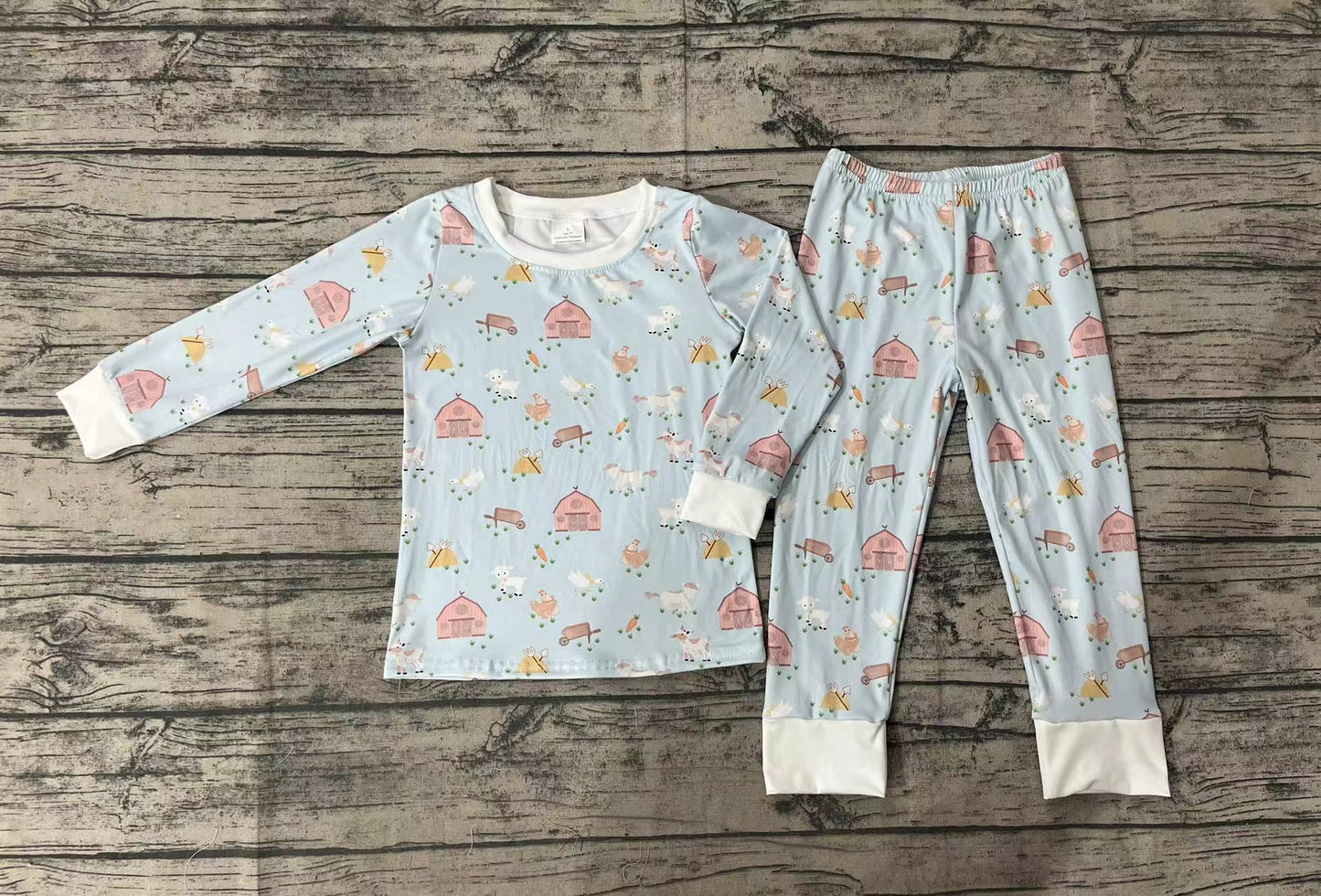 Baby Boys Animals Blue Farms Long Sleeve Shirts Pants Pajamas Clothes Sets