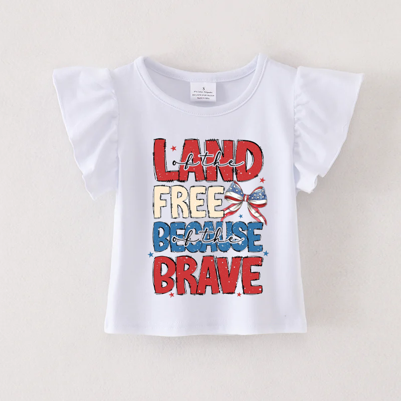 Baby Girls Free Brave 4th Of July Flutter Sleeve Tee Shirts Tops Preorder(moq 5)