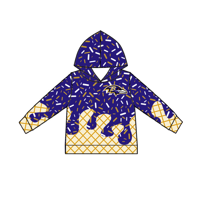 Preorder (moq 5)Baby Boys Purple Drip Sprinkles B Ravens Team Long Sleeves Hoodies Top