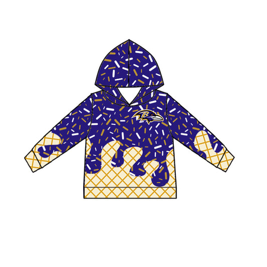 Preorder (moq 5)Baby Boys Purple Drip Sprinkles B Ravens Team Long Sleeves Hoodies Top