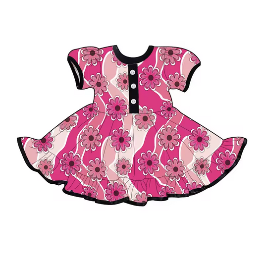 Baby Girls Pink Flowers Knee Length Dresses Preorder(moq 5)