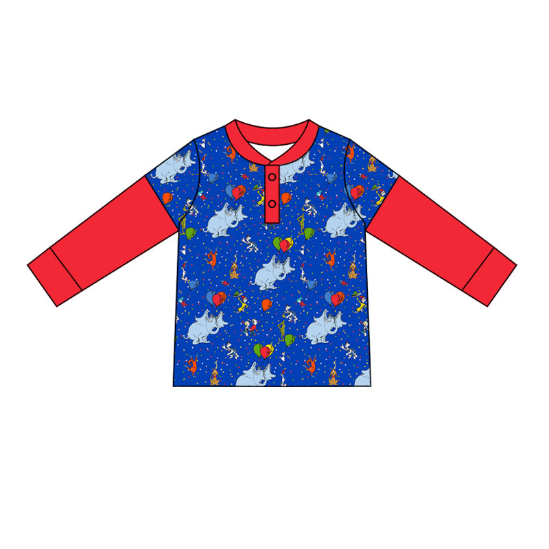 Baby Boys Red Elephant Dr Reading Long Sleeve Tee Shirts Tops preorder(MOQ 5)