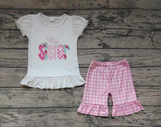 Baby Girls Easter Big Sister Tee Shirts Ruffle Shorts Clothes Sets