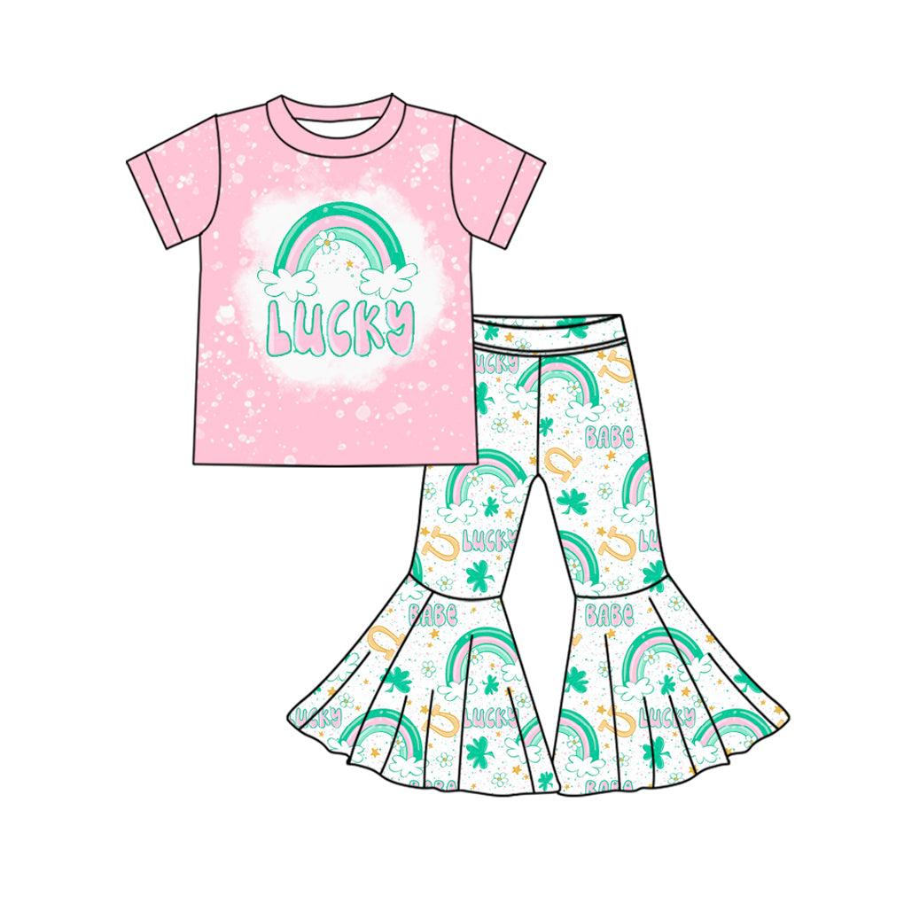 Baby Girls St Patrick Day Lcky Rainbow Top Bell Pants Sets preorder(MOQ 5)