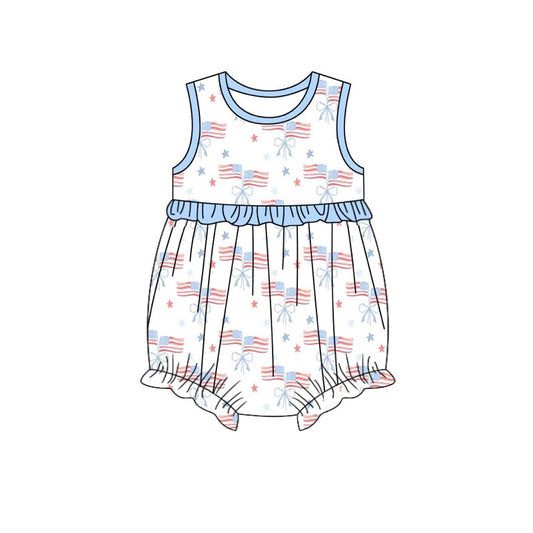 Baby Girls 4th Of July Flag Bows Summer Rompers preorder(moq 5)