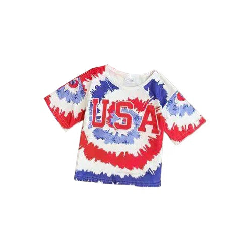 Baby Boys 4th Of July USA Tie Dye Short Sleeve Tee Shirts Tops preorder (moq 5)