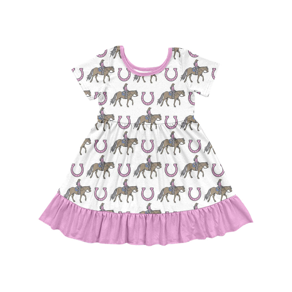 Preorder (moq 5)Baby Girls Spring Rodeo Pink Ruffle Knee Length Dresses