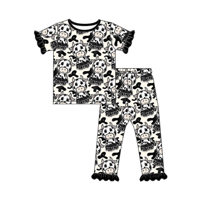 Baby Girls Moody Cow Black Tee Top Pants Pajamas Clothes Sets preorder (moq 5)