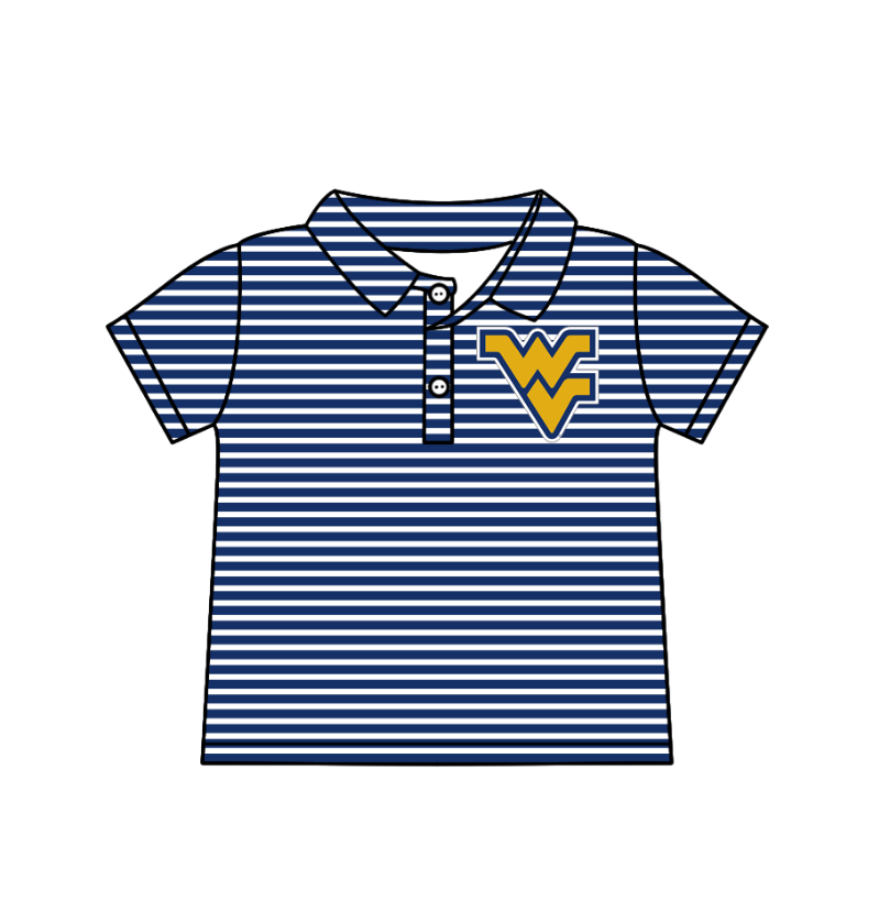 Preorder (moq 5)Baby Boys Short Sleeve Blue Stripe WV Team Button Polo Shirts Top
