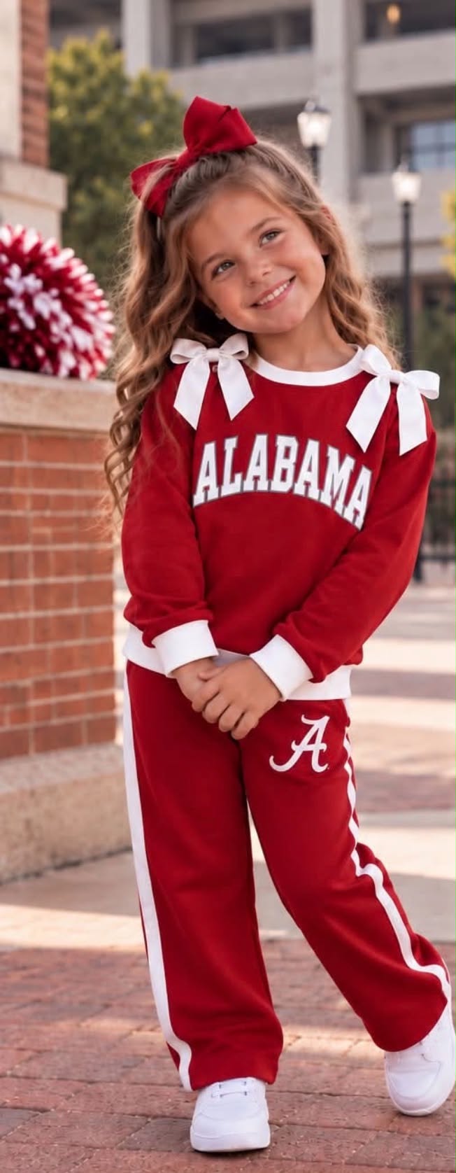Preorder (moq 5)Baby Girls Alabama Bows Tops Pants School Team Clothes Sets