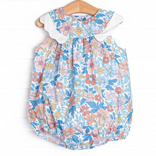 Baby Infant Girls Blue Flowers Rompers preorder split order May 23rd