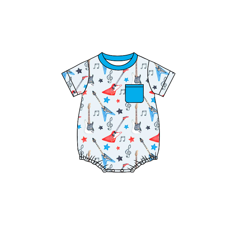 Baby Boys Guitar Pocket Short Sleeve Rompers preorder(moq 5)