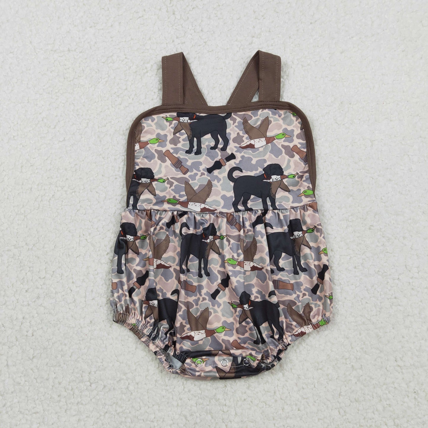 Baby Boys Strap Dog Ducks Camo Hunting Rompers