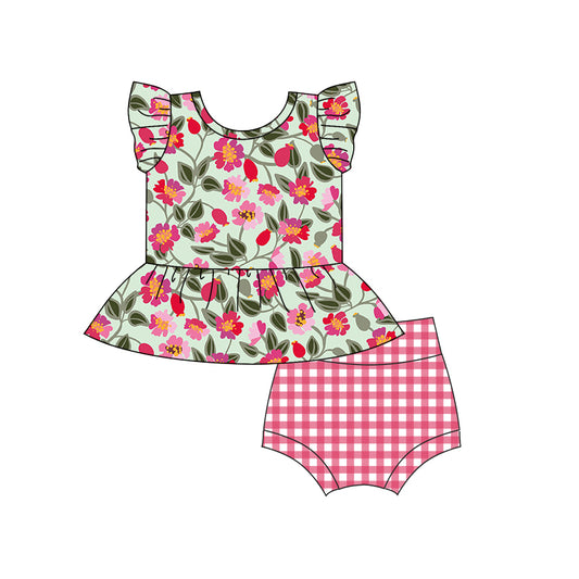 Baby Girls Toddler Pink Flowers Top Bummie Sets preorder(moq 5)