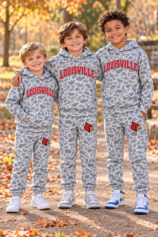 Preorder (moq 5)Baby Boys Louisville Bird Camouflage Pockets Hoodies Pants Team Clothes Sets
