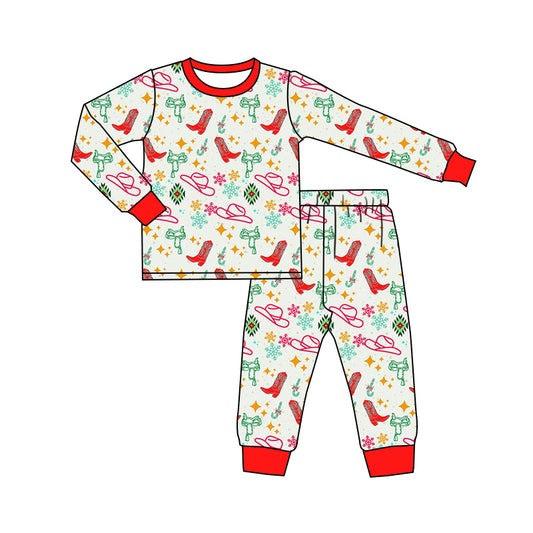 Baby Boys Red Boots Western Top Pants Pajamas Clothes Sets preorder(MOQ 5)