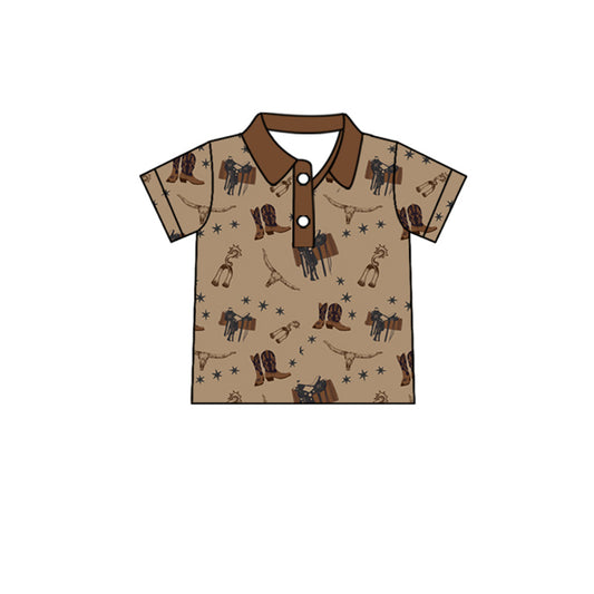 Preorder(moq 5)Boys Western Boots Cow Short Sleeve Tee Shirts Tops