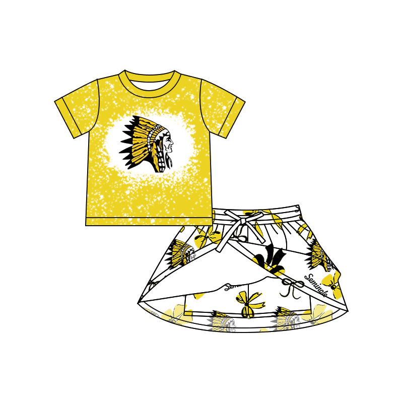 Preorder (moq 5)Baby Girls Seminole Indians team Top Skirt Skort Sets