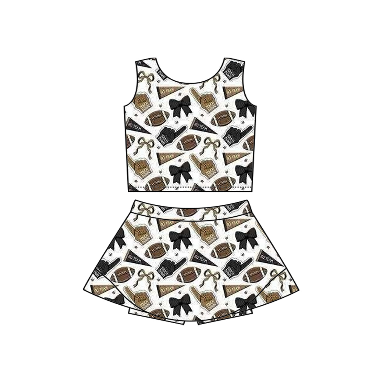 Preorder moq 5 Baby Girls Sleeveless Green Football Cheer Plaid Vest Top Skorts Team Set