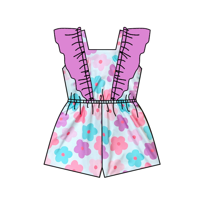Preorder (moq 5)Baby Girls Colorful Flowers Ruffles Jumpsuits