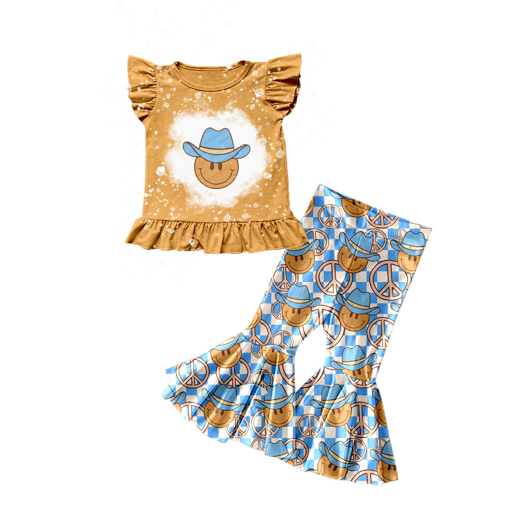 Baby Girls Smile Flutter Sleeve Shirts Bell Pants Clothes Sets preorder(moq 5)