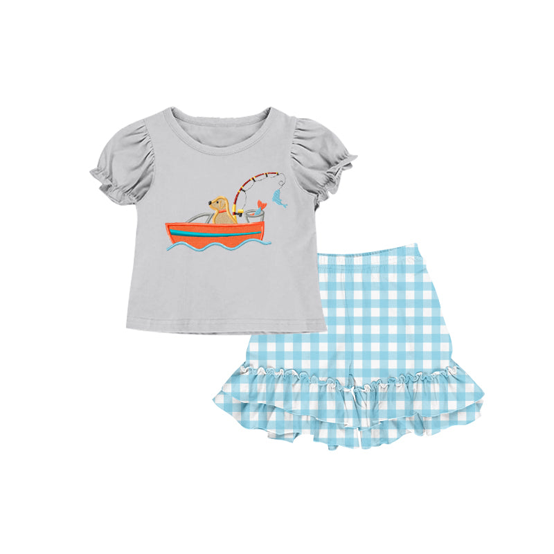 Baby Girls Fishing Tee Shirt Ruffle Shorts Clothes Sets preorder(moq 5)