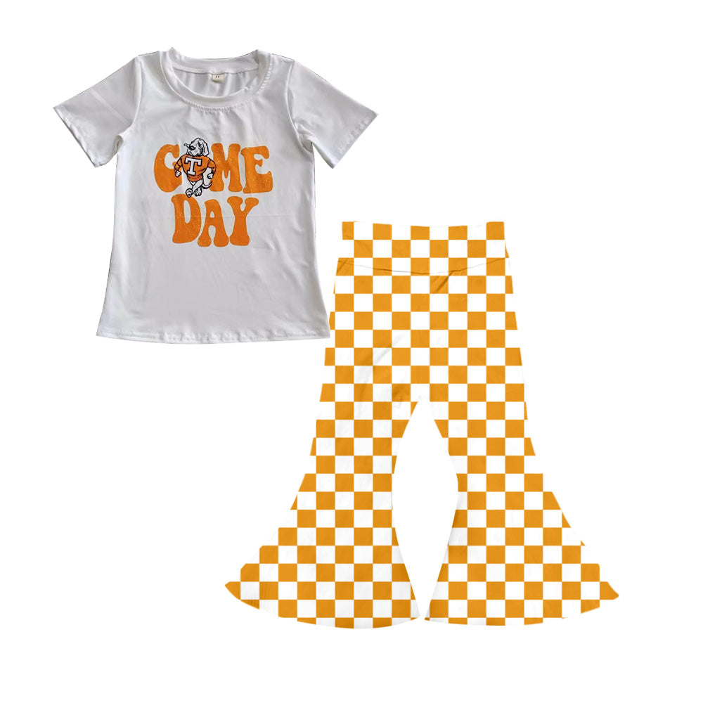 preorder(moq 5) Baby Girls Tennessee Gameday Team Top Bell Pants Clothes Sets