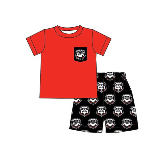 Baby Boys Red Pocket Top Dog Team Shorts Outfits Clothes Sets Preorder(moq 5)