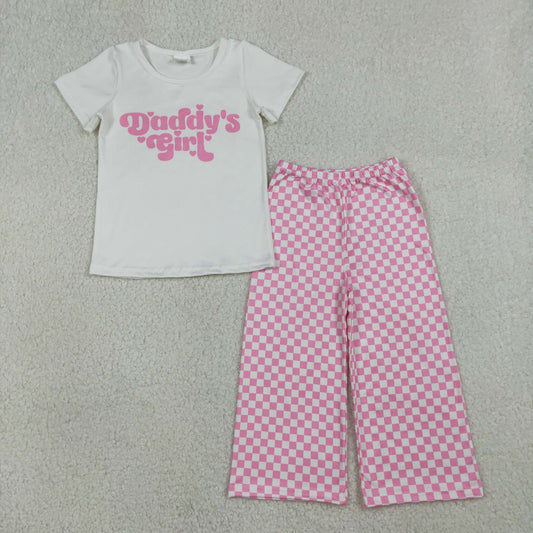 Baby Girls Daddy's Girl Heart Top Checked Flare Pants Clothes Sets