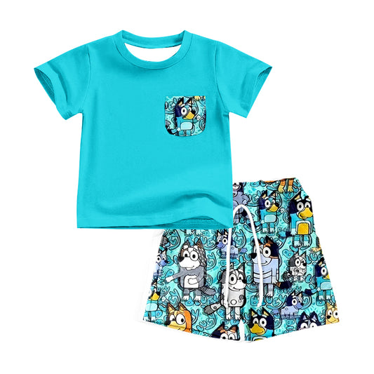 Baby Boys Pocket Dogs Top Shirt Shorts Clothes Sets preorder (moq 5)