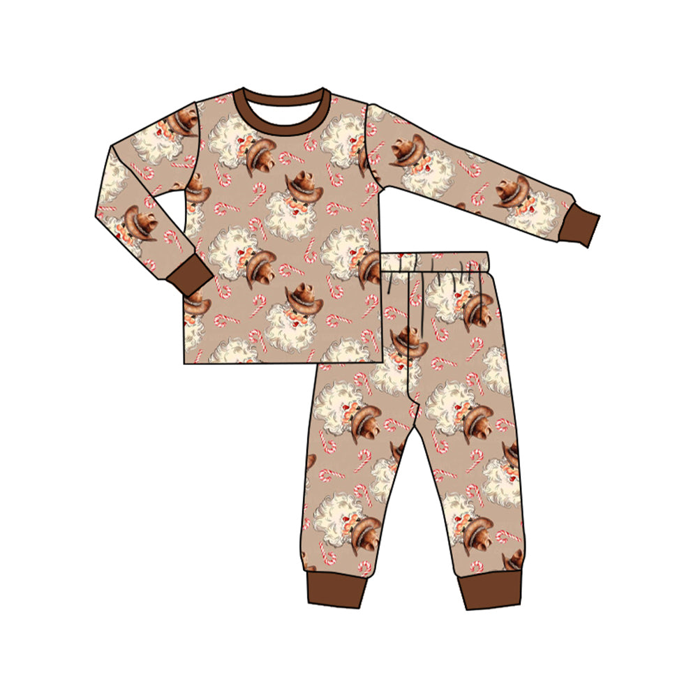 Baby Boys Western Christmas Santa Khaki Top Pants Pajamas Clothes Sets preorder(MOQ 5)