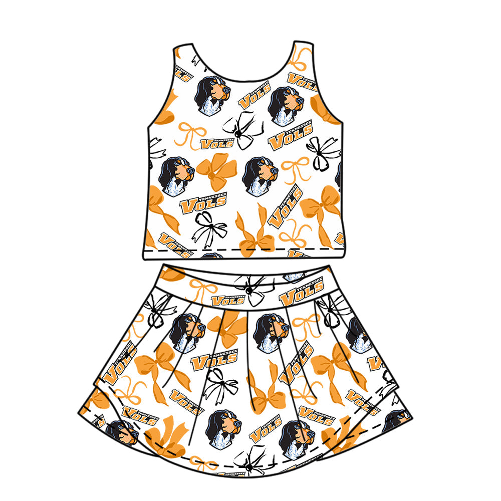 Preorder (moq 5)Baby Girls Tennessee Vols Bows Top Skirt Shorts Team Clothes Sets