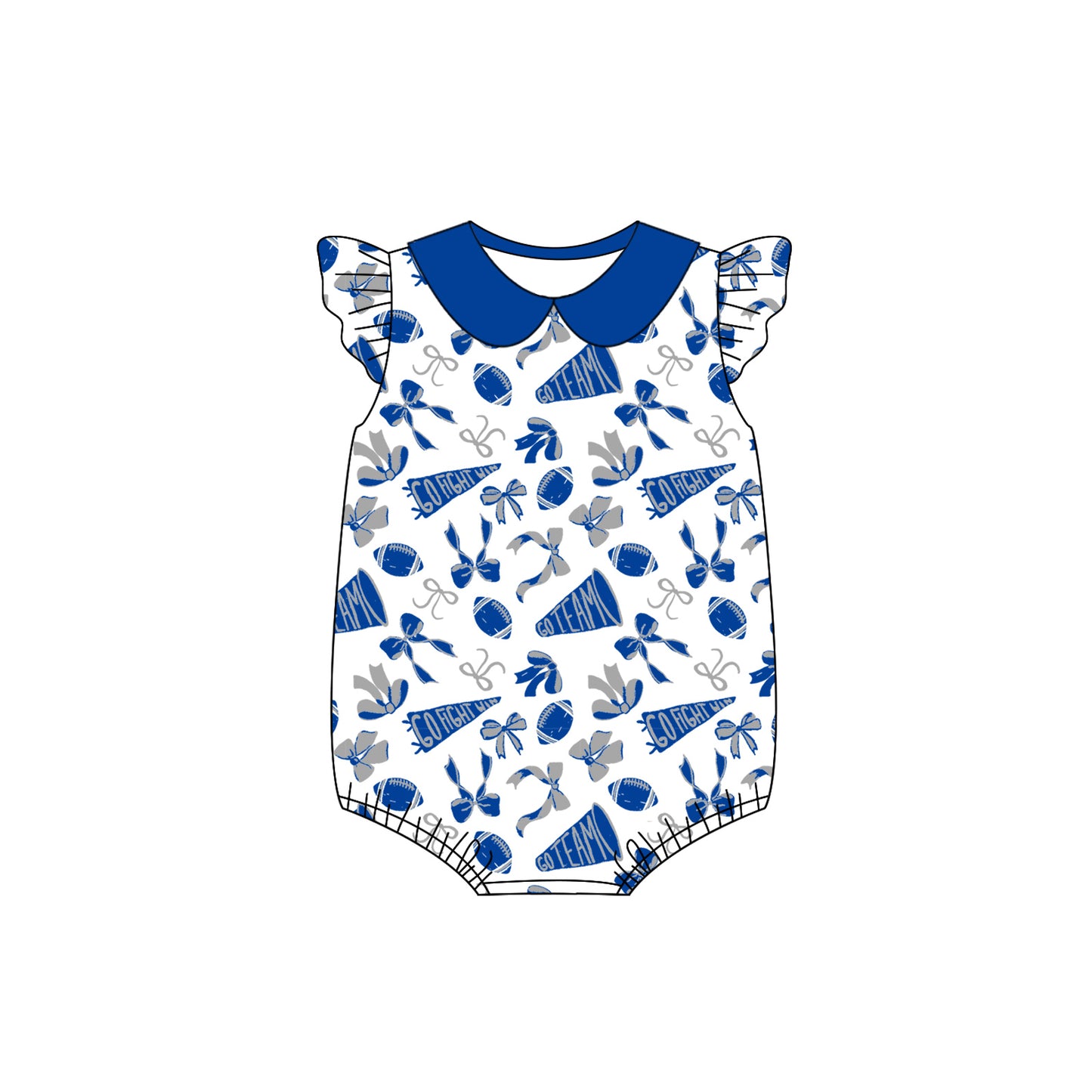 preorder(moq 5)Baby Infant Girls Light Blue Team Bow Flutter Sleeve Rompers