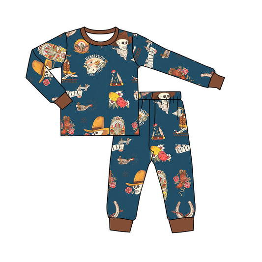 Baby Boys Western Cactus Hats Top Pants Pajamas Clothes Sets Preorder(moq 5)