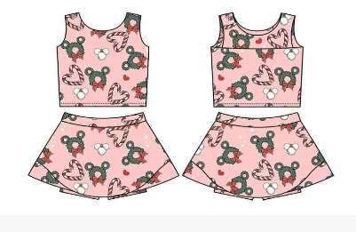 Preorder moq 8 Baby Girls Candy Cane Holly Christmas Skirt Shorts Christmas Clothes Sets