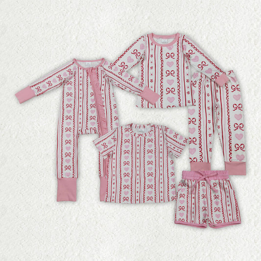 Sibling Baby Girls Bows Hearts Stripe Pants Pockets Shorts Pajamas Clothes Sets Ruffle Zip Rompers