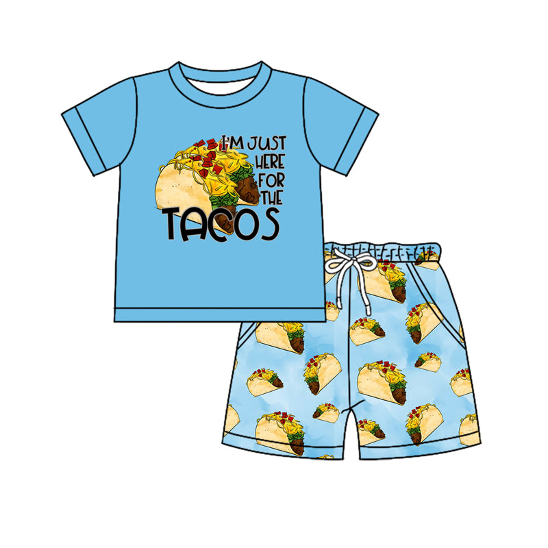 Preorder (moq 5)Baby Boys Taco Blue Shirt Top Shorts Clothes Sets