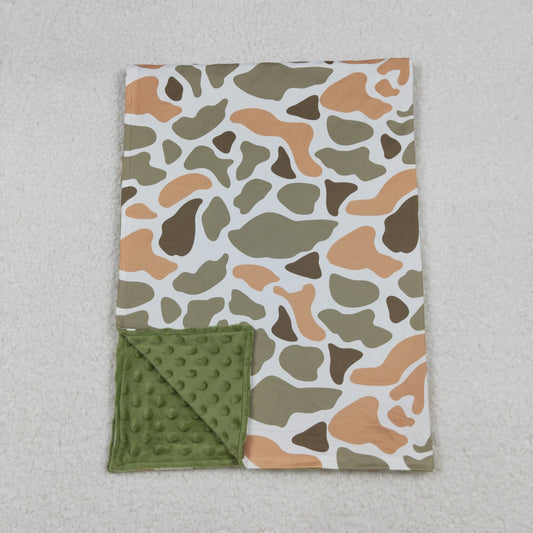 Baby Kids Green Orange Camo Print Blankets