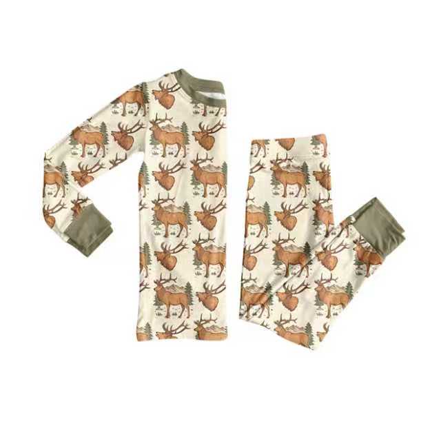 Preorder (moq 5)Baby Boys Deer Top Pants Western Pajamas Set