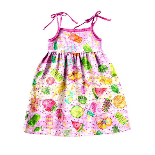 Baby Girls Fruits Pink Straps Knee Length Dresses preorder(moq 5)