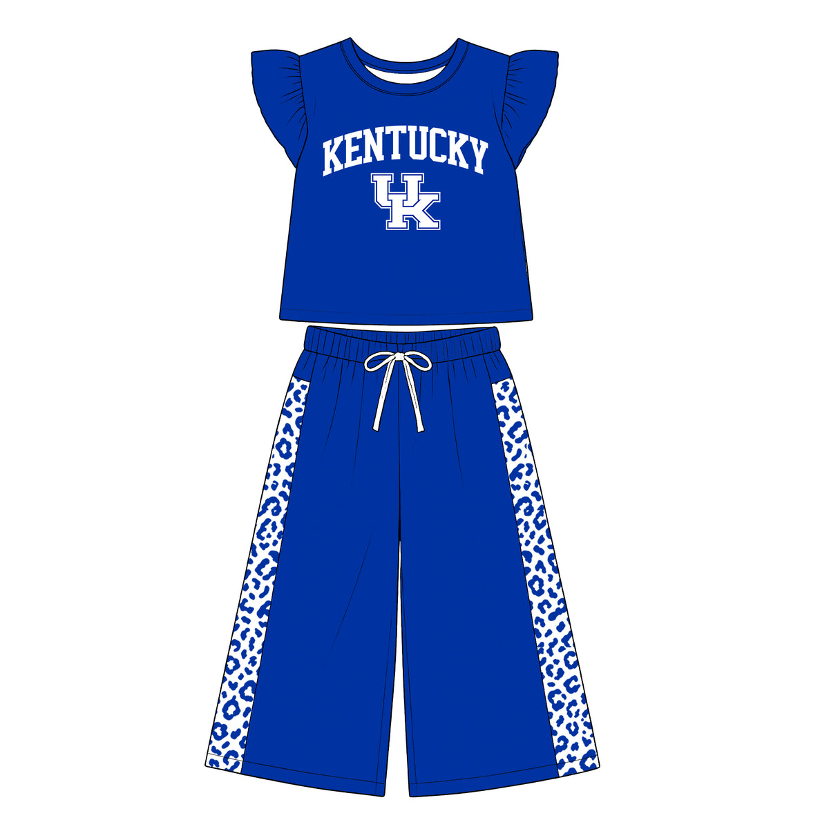 Preorder (moq 5)Baby Girls Flutter Sleeve Kentucky Top Flare Pant Team Clothes Sets