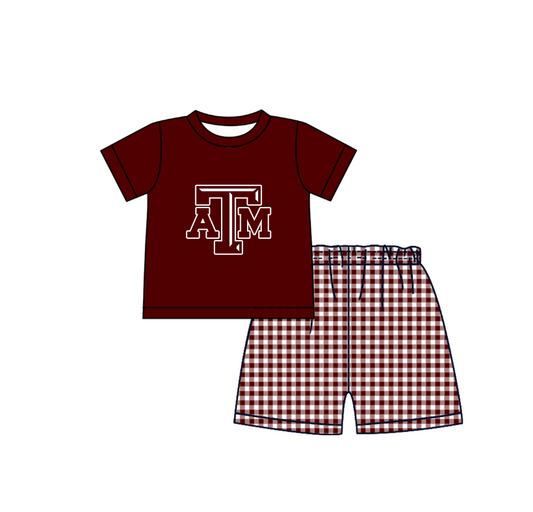 Preorder (moq 5)Baby Boys Red Short Sleeve ATM Top Checked Shorts Team Clothes Sets