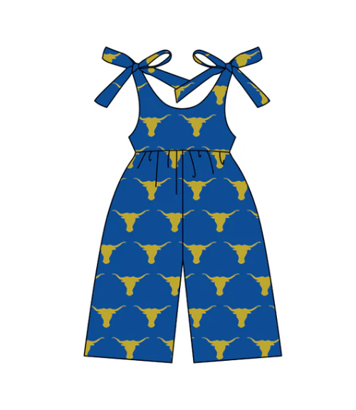 Preorder (moq 5)Baby Girls Blue Cow team Straps Jumpsuits Rompers