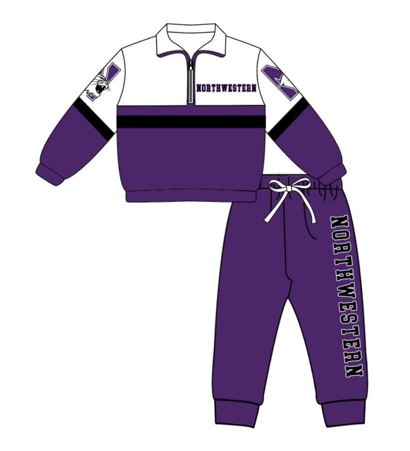 Preorder (moq 5)Baby Boys Northwestern Zipper Pullover Jogger Pants Team Clothes Set