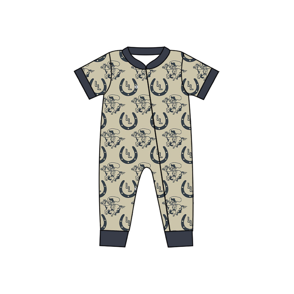Preorder(moq 5)Baby Infant Boys Western Rodeo Cowboy Zip Rompers
