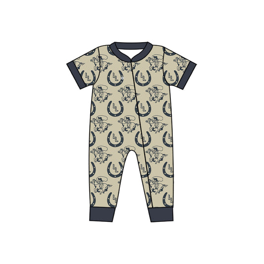 Preorder(moq 5)Baby Infant Boys Western Rodeo Cowboy Zip Rompers